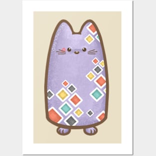 Cat with Square Pattern Posters and Art